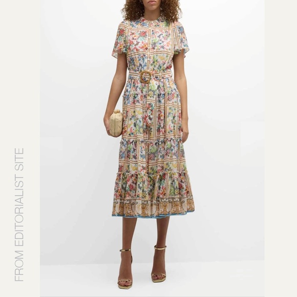 Elie Tahari Aimee Summer Palace Tiered Floral-Print Midi/Maxi Dress SIZE 14 - Picture 12 of 16